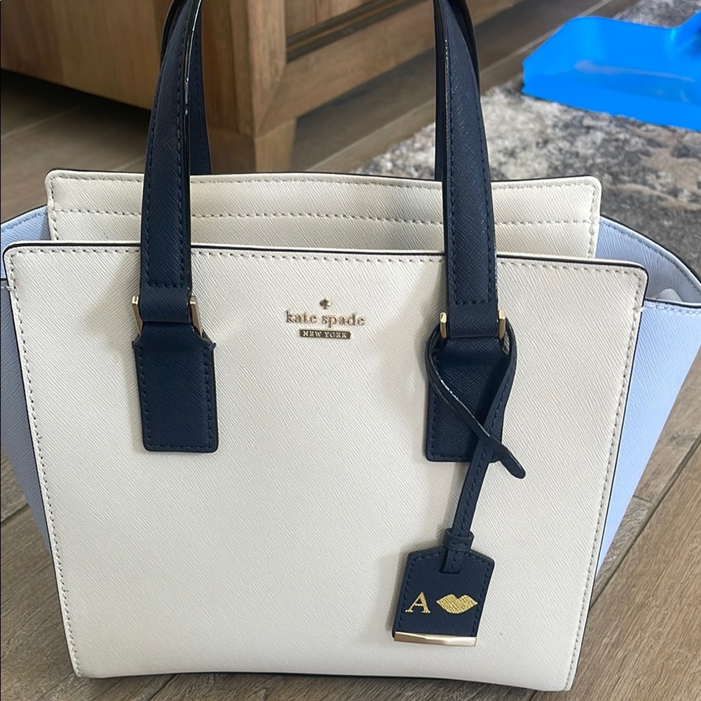 Kate Spade White and Blue Satchel with Structured Design